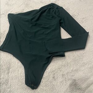 NWT Abercrombie & Fitch Dark Asymmetrical One-Shoulder Long-Sleeve Bodysuit